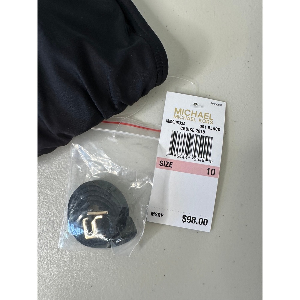 Michael Kors Bandeau One Piece Swimsuit Ruched MK Logo Size 10 Black - Picture 7 of 8